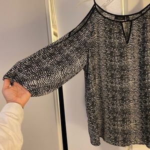 Black and white cold shoulder blouse